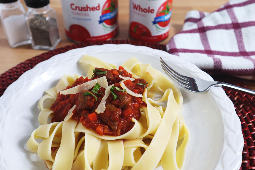 1-Hour Lamb Ragu 1000x667 Image of our 1 hour Lamb Ragu recipe on a white plate.
