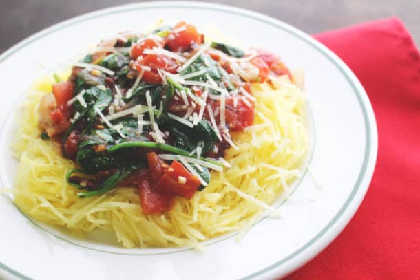 Recipe Image of our Oven Roasted Spaghetti Squash and Tomatoes