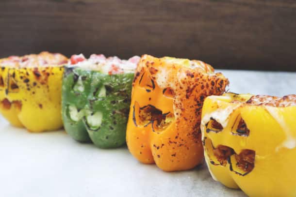 Recipe Photo of our Jack O Lantern Stuffed Peppers