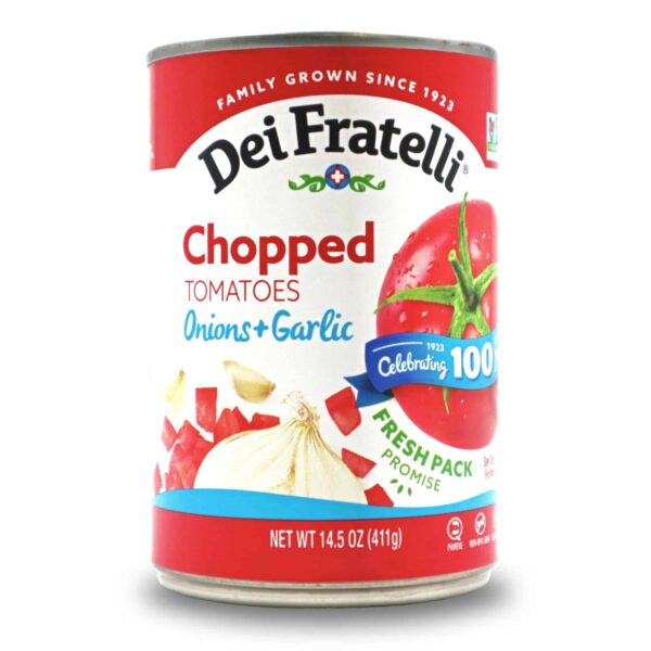 Product Image of our 14.5 oz Dei Fratelli Chopped Tomatoes with Onion and Garlic Can.