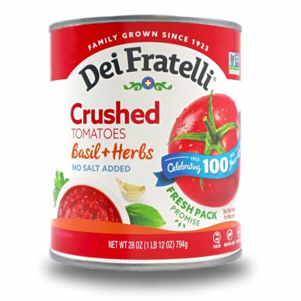 Product Image of our 28 oz Dei Fratelli Crushed Tomatoes with Basil and Herbs Can.