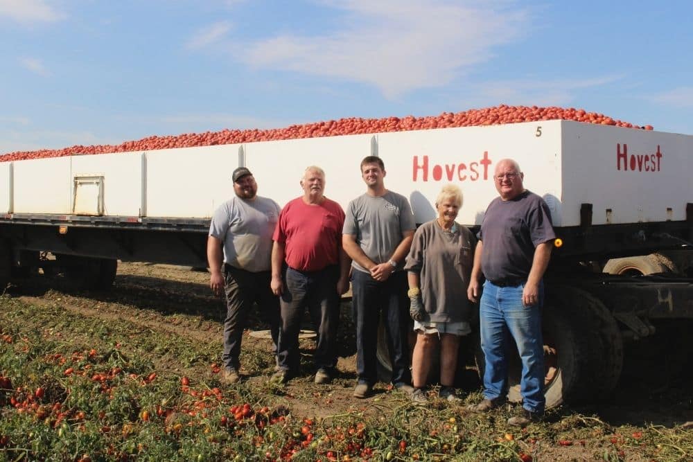 Image of Dei Fratelli Tomatoes with grower's daughter in a local field